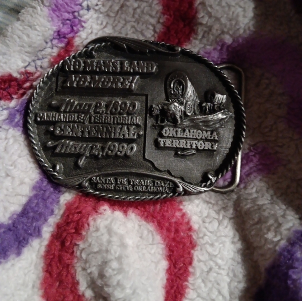 Vintaga 1890 , 1990 no mens land nomore  Oklahoma  Buckle - Picture 7 of 8
